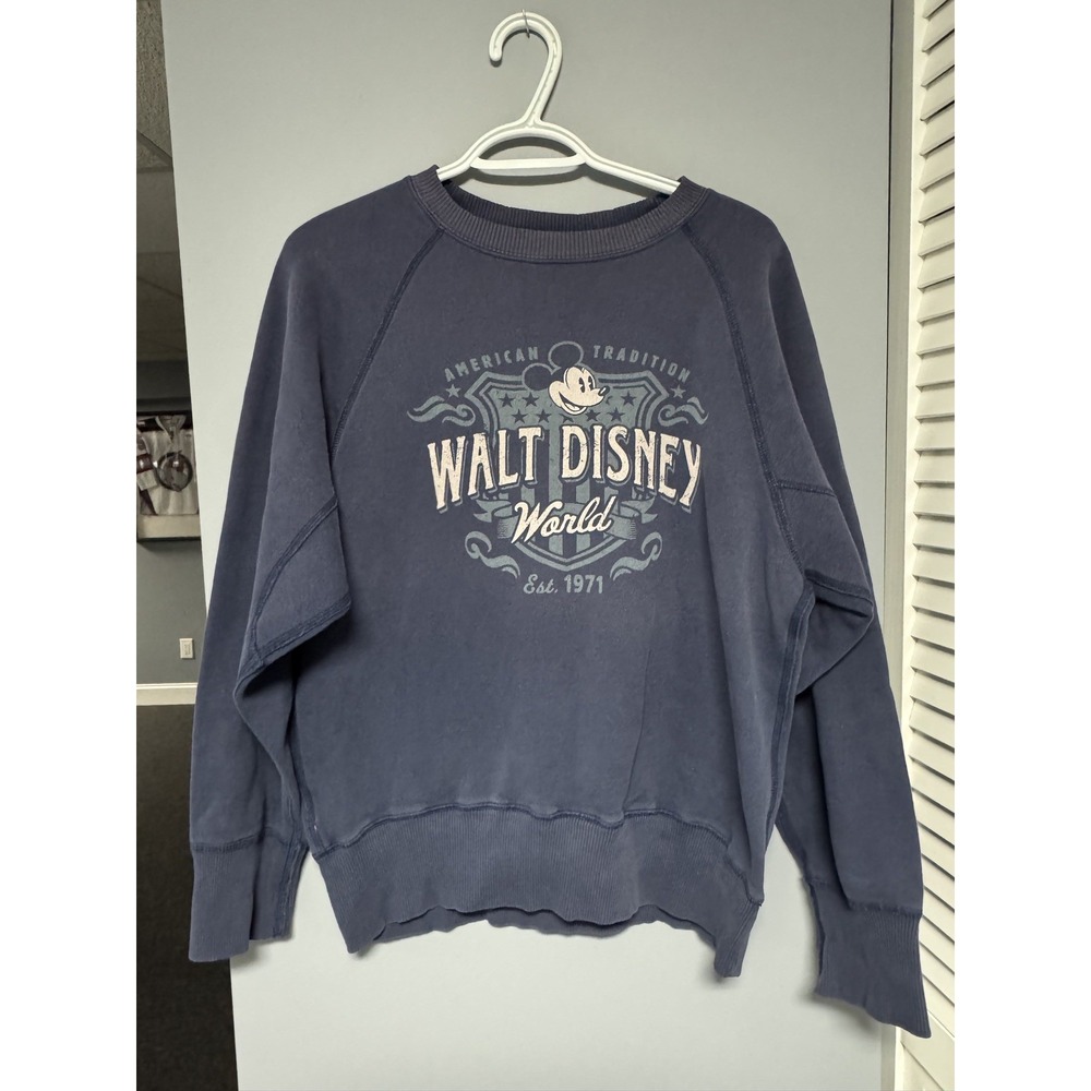 Disney Parks Vintage Mickey Mouse Sweatshirt Mens Small Blue Crew Neck Casual